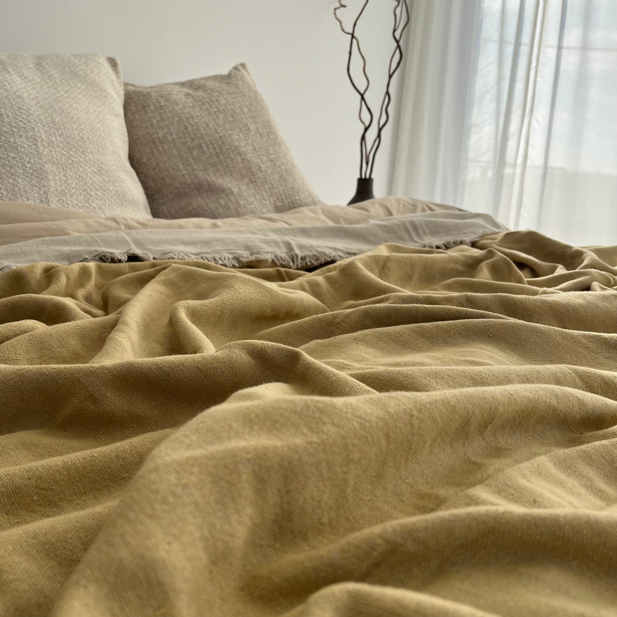 Primitive_Dual Ambiance Linen Bedspread_Mustard_King Size_017006-BDS01-ATS23