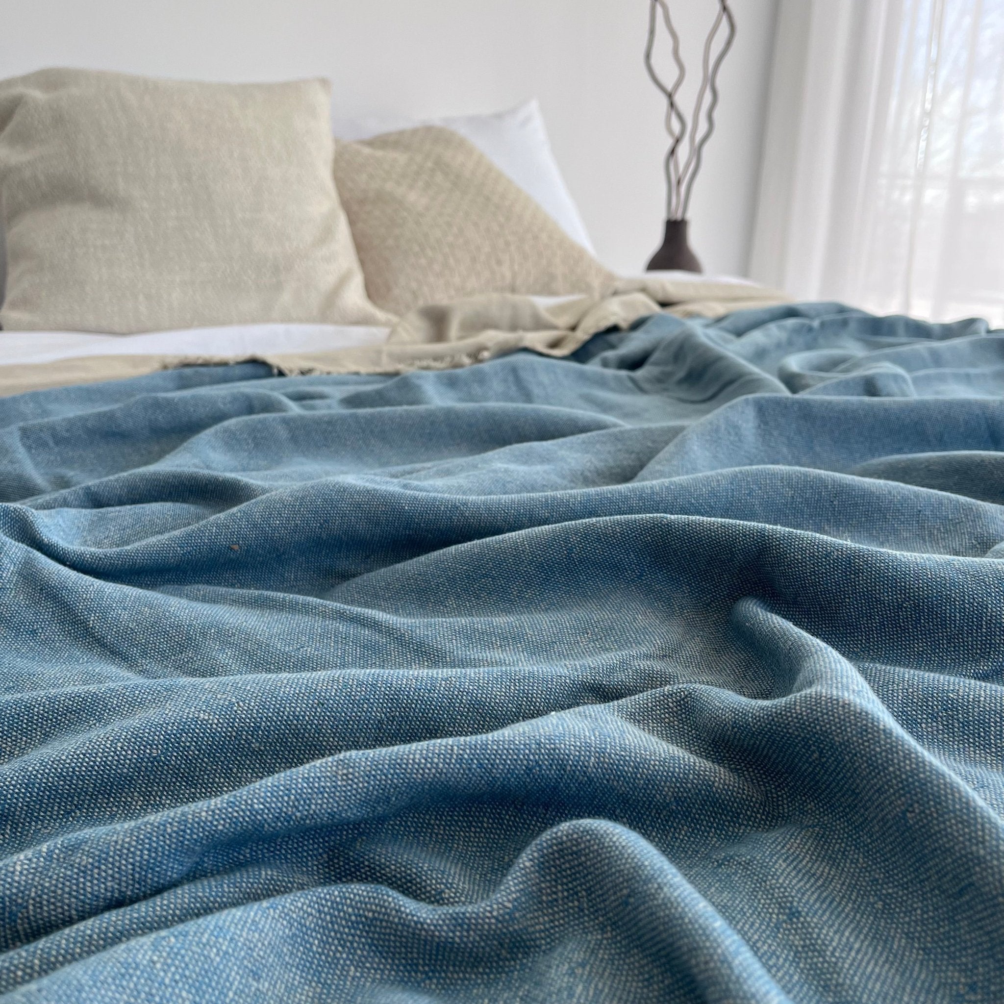 Primitive_Dual Ambiance Linen Bedspread_Agean Blue_King Size_017006-BDS01-ATS51